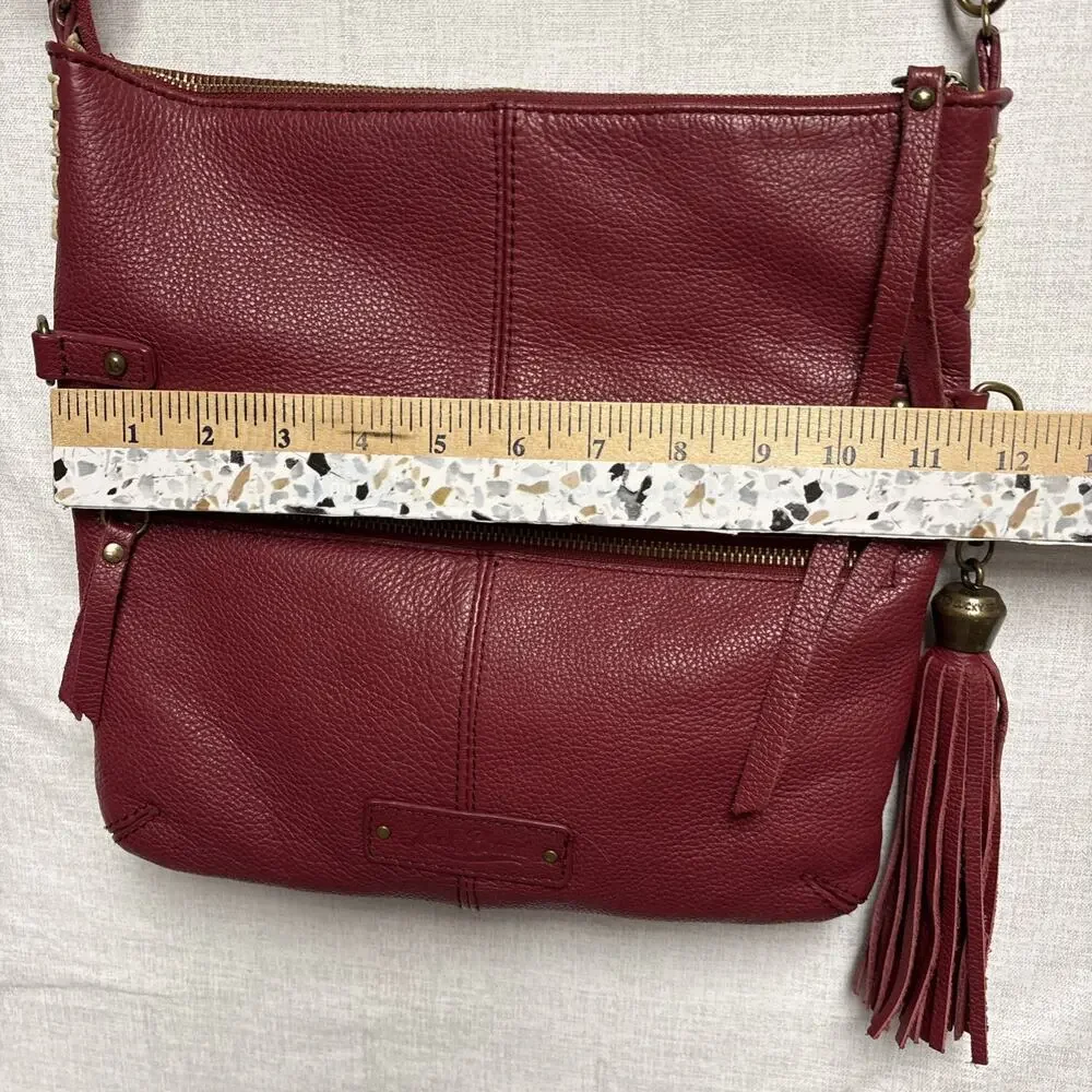 Lucky Brand Boho Leather Maroon Burgundy Crossbody Bag Purse